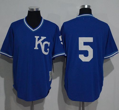 Mitchell And Ness 1989 Royals #5 George Brett Blue Throwback Stitched MLB Jersey - Click Image to Close